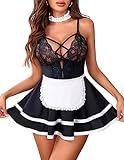 Avidlove Sexy Maid Lingerie for Women Halloween Costume French Maid Outfit Cosplay Lingerie Sets(Black,Small)