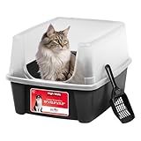 IRIS USA Cat Litter Box Large Open Top with High Sided Walls Tall Scatter Shield Scoop Included Easy Clean Plastic Pan Stain Resistant for Big Cats Kittens Indoor Multi-Cat Households