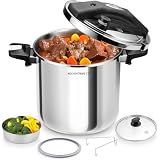 KOCH SYSTEME CS Stainless Steel Pressure Cooker 8.5 Quart, 3-in-1 Olla de Presion, One-Hand Locking, 3 PSI Settings Stovetop Pressure Cookers, induction Pressure Cooker, Glass Lid & Steamer, 8.5QT