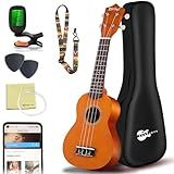 Everjoys Soprano Ukulele Beginner Kit 21 Inch w/Free Online Lesson Gig Bag Tuner Picks Strap, Fast to Learn (Honey)