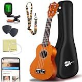 Everjoys Soprano Ukulele Beginner Kit 21 Inch w/Free Online Lesson Gig Bag Tuner Picks Strap, Fast to Learn (Honey)