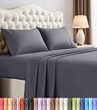 Queen Sheets Set, 4 Pieces 16" Deep Pocket Hotel Luxury Bed Sheets, Grey