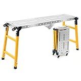 Gisafai Steel Welding Table Heavy-Duty Portable Work Platform with Casters 1100 Lbs Load Capacity Adjustable Height 55 x 14 Inch Galvanized Top Table Versatile Folding Bench