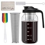 Cold Brew Coffee Maker, 64oz Cold Brew Pitcher with Stainless Steel Filter & Coffee Mat, Glass Cold Brew Mason Jar with Airtight Lid, Cold Brew Brewer Kit Tea Infuser Pitcher, Gifts for Coffee Lovers