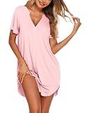 Ekouaer Nightgowns for Women Button Down Night Gown Short Sleeve Sleepshirt