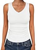 ANRABESS Tank Tops for Women V Neck Ribbed Knit Slim Fitted Sleeveless Basic Tee Tanks Casual Summer Clothes 2026 White M
