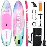 PUKAMI Inflatable Paddle Board for Adults,10.6' Stand Up Paddle Board with Premium SUP Accessories & Carry Bag,Paddle,Pump,Leash,Wide Stable Design,Non-Slip Deck,Surf Control for Youth(Pink)