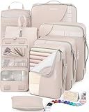 10 Set/8 Set Packing Cubes for Travel, Gifts for Women Mom,Anti-Tearing Suitcase Organizer for Luggage with Shoe & Hanging Toiletry Bag,OlarHike Vacation Essentials & Accessories for Cruise Ship,Cream
