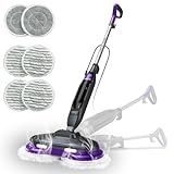 BOJUK Scrub and Steam Mop with LED Headlights, All-in-One Hard Floor Cleaner Rotating Mop, 6 Cleaning Pads, Swivel Steering, Cable Holder & XL Water Tank
