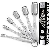 Zulay Measuring Spoons Set - 6 Piece Stainless Steel Measuring Spoons - Easy to Read, Etched Markings & Slim Design for Narrow Spice Jars - Heavy Duty Tablespoon Measure Spoon with Removable Clasp