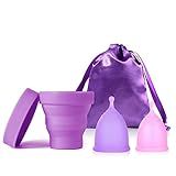 Ginalaia Menstrual Cups with Collapsible Storage Cup, Leak-Proof Design with Medical Grade Silicone Period Cups Reusable, Tampon and Pad Alternative,for Light Flow and Heavy Flow Large+Small