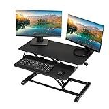 TechOrbits Standing Desk Converter - 32 Inch Adjustable Sit to Stand Up Workstation, Particle Board, Dual Monitor Desktop Riser with Keyboard Tray, for Home Office Laptop, Black 32"