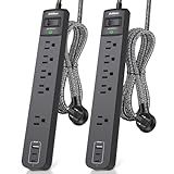 2 Pack Power Strip Surge Protector - 5 Widely Spaced Outlets 3 USB Charging Ports, 1875W/15A with 6Ft Braided Extension Cord, Flat Plug, Overload Surge Protection, Wall Mount for Home Office