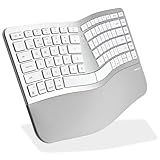 Macally Ergonomic Keyboard for Mac Wireless, Split Bluetooth & USB-C+A Wired Dual Mode Keyboard, Rechargeable Multi-Device Ergonomic Keyboard for MacBook iMac iPad iPhone with Wrist Cushion