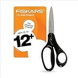 Fiskars 7" Student Scissors for Kids Ages 12-14, Scissors for School or Crafting, Back to School Supplies, Black