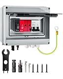 600V Solar DC PV Combiner Box, 1 String IP65 Waterproof 63A Circuit Breaker Box, 2Pcs 32A Fuse & Lightning Arrester Connector for On/Off Grid Solar Panel System, 1 Input 1 Out