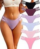FINETOO Seamless Thongs for Women 6 Pack Sexy V-Wasit Women's Underwear No Show T-back Underwear for Women Panties
