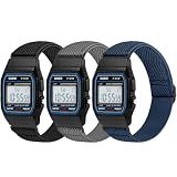 3 Pack Elastic Band Compatible with Casio F-91W/F-84/F-94/F-105/F-108/AE-1200/W-217H/W-218H/A-158W/A-168W/SGW-300H/W-800H, Adjustable Stretchy Sport Strap Comfortable Nylon Replacement Wristband