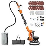 Drywall Sander, 1000W Popcorn Ceiling Removal Tool, Automatic Drywall Sander with Vacuum Dust Collection, LED Light, 6 Variable Speed 800-2200RPM,15Pcs Sanding Discs, Foldable & Extendable Handle