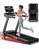 UMAY Fitness Treadmill with 3-Level Incline, Treadmills for Home Auto Folding with Pulse Sensors, 300 LBS Capacity, 3.0HP Quiet Brushless, Max 8.7 MPH (Treadmill with handrail) (Black with Screen)