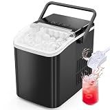 Sweetcrispy Countertop Ice Maker with Scoop, Basket and Handle, Portable Ice Machine 9 Cubes Ready in 6 Mins, 26.5lbs in 24Hrs, 2 Sizes for Home Kitchen Office Bar Party, Coal Black