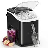 Sweetcrispy Countertop Ice Maker with Scoop, Basket and Handle, Portable Ice Machine 9 Cubes Ready in 6 Mins, 26.5lbs in 24Hrs, 2 Sizes for Home Kitchen Office Bar Party