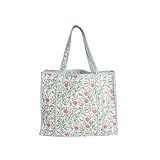 Makarisa Cotton Floral Block Print Tote Bag Handmade Indian Shoulder Bag, Qiulted Market Shopping Bag (1, DN 12)