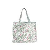 Makarisa Cotton Floral Block Print Tote Bag Handmade Indian Shoulder Bag, Qiulted Market Shopping Bag (1, DN 12)