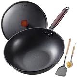 Teewe Carbon Steel Wok, 13" Woks & Stir-fry Pans Nonstick with Lid