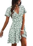 RUMIA Sunmer Dresses for Women Casual Wrap V Neck Sundresses Green Flora XL
