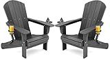 SERWALL Foldable Adirondack Chair Set of 2, HDPE Adirondack Chair with Wood-Texture-Gray