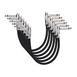 Amazon Basics 1/4 Inch Right-Angle Guitar Patch Cable for Pedal Board and Effect Pedals, 6 in, 6-Pack, Black
