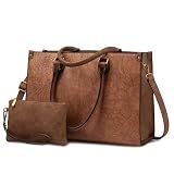 LOVEVOOK Laptop Tote Bag for Women, 15.6 Inch Embossed Vintage Leather Work Bag with Matching Clutch, Large Capacity Waterproof Computer Tote for Office, Business Travel & Daily Use, Gift for Women