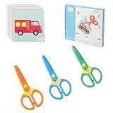 Toddler Safety Scissors, 3-Pack with 60 Craft Paper Sheets for Kids