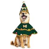 cyeollo Dog Christmas Costume Xmas Tree Pet Outfit with Hat, Green M