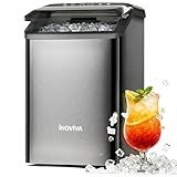 inoviva Nugget Ice Maker Countertop, 40lbs/24H Soft Chewable Pellet Ice Machine with Self-Cleaning, Sonic Ice Maker for Home Kitchen, Office - Black Stainless