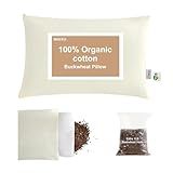 MIOTO Organic Buckwheat Pillow for Sleeping with Dual-Layer Pillowcase and Extra Tartary Buckwheat Hulls, Adjust Height and Firmness, Neck Support Pillow for Back and Side Sleepers 14"x20"