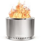 Grovellis 27 inch Smokeless Fire Pit with Waterproof Cover, Stainless Steel Outdoor Smokeless Firepit, Wood Burning Fire Pits for Camping, Bonfire,Low Smoke Firepit for Outside