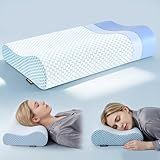 Polovo Neck Pillow Memory Foam Pillows for Sleeping, Ergonomic Cervical Pillow Neck Support Pillow Bed Pillow for Side Back Stomach Sleepers, Contour Pillow for Neck and Shoulder Pain Relief (Blue)