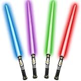 Cawiew 4 Pack Light up Sword Saber with FX Sound (on-Off Control) and Full Retractable Handle, 4 Colors LED Glow in The Dark Toy for Kids Adult