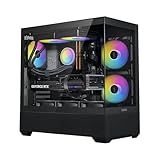 SAMA V40 Mid Tower ATX Case – 6 × 120mm ARGB PWM Fans Pre-Installed, Dual Tempered Glass Panels, Vertical Airflow, Dual-Chamber Design, USB 3.1 Type-C, 7 Slots, Supports ATX/MATX/ITX GPUs, Black
