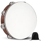 Wooden Hand Held Percussion Tambourine with Storage Bag -10 Inches, Ideal for Church, Wedding, Party, Dance, Photo Shoot