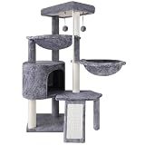 Three Layer Cat Tree with Cat Condo and Two Hammocks,Grey