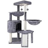 Xin Three Layer Cat Tree with Cat Condo and Two Hammocks,Grey