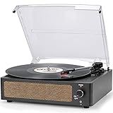 Vinyl Record Player with Speakers Vintage Turntable for Vinyls Records Belt-Driven Turn Table Support 3-Speed, Wireless Playback, Headphone, AUX-in, RCA Line LP Phonograph for Sound Enjoyment Black