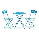 Alpine Corporation 3-Piece Bistro Set with Folding Table and 2 Chairs, Durable Steel Indoor/Outdoor Patio Furniture, Compact Seating, Blue