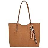 Travistar Suede Tote Bag for Women - Women's Faux Leather Suede Purse Vintage Shoulder Bag Top Handle Handbags Fall Work Bag Hobo Satchel Purses 2025 with Exquisite Pendant Brown