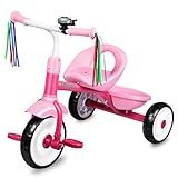 Liberry Toddler Tricycle Age 2 3 4 Years Old, Kids Trike with Bell, Back Basket and Removable Pedal, 3 Wheel Bike Birthday Toys Gift for Boys Girls, Pink