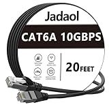 Jadaol Cat6a Ethernet Cable 20 ft, Slim Round 28AWG, 10Gbps 550MHz High-Speed Pure Copper RJ45 LAN Cable, Indoor Snagless Flexible Internet Network Patch Cord for Router, Modem, Switch, Gaming, Black