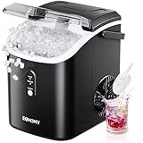 EUHOMY Nugget Ice Maker Countertop with Handle, Ready in 6 Mins, 34lbs Per Day, Removable Top Cover, Auto-Cleaning, Portable Sonic Ice Maker with Basket and Scoop, for Home/Party/RV/Camping (Black)
